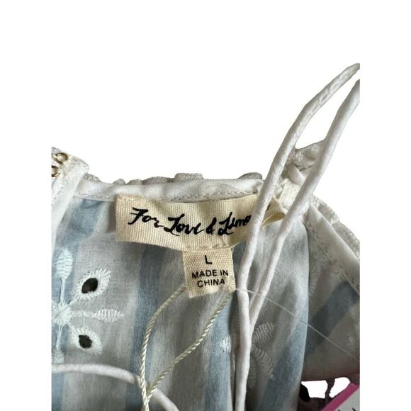 For Love And Lemons Picnic Eyelet Mini Dress Womens Large White Blue Striped Spa - Picture 7 of 9